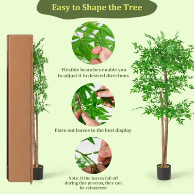 Costway 160 CM Artificial Bamboo Tree Fake Faux Bamboo Potted Plant Natural Wood Trunk - 7