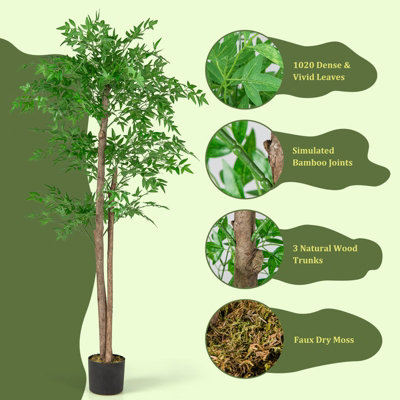 Costway 160 CM Artificial Bamboo Tree Fake Faux Bamboo Potted Plant Natural Wood Trunk - 9