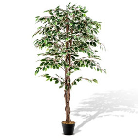Costway 160 CM Artificial Ficus Tree Fake Faux Greenery Potted Plant with 1008 Leaves
