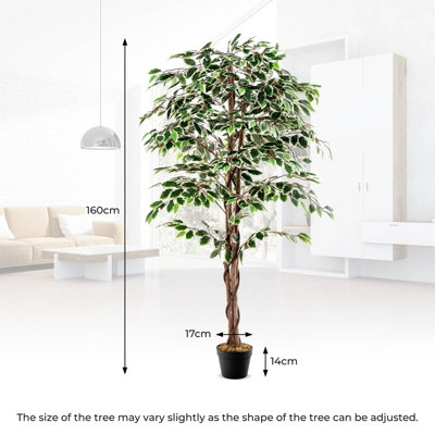 Costway 160 CM Artificial Ficus Tree Fake Faux Greenery Potted Plant with 1008 Leaves