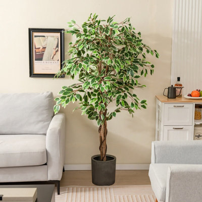 Costway 160 CM Artificial Ficus Tree Fake Faux Greenery Potted Plant with 1008 Leaves - 3
