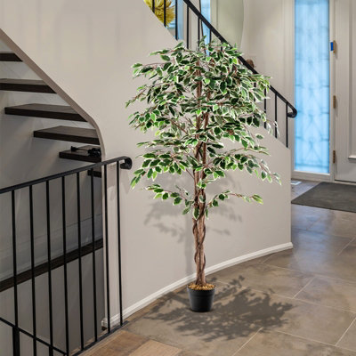 Costway 160 CM Artificial Ficus Tree Fake Faux Greenery Potted Plant with 1008 Leaves - 4