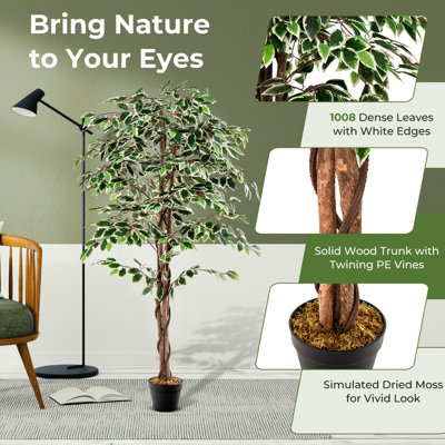 Costway 160 CM Artificial Ficus Tree Fake Faux Greenery Potted Plant with 1008 Leaves - 5