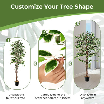 Costway 160 CM Artificial Ficus Tree Fake Faux Greenery Potted Plant with 1008 Leaves - 6
