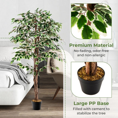 Costway 160 CM Artificial Ficus Tree Fake Faux Greenery Potted Plant with 1008 Leaves - 8
