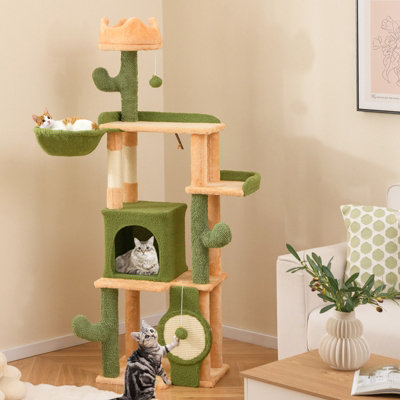 COSTWAY 160 cm Cactus Cat Tree Large Cat Tower w/ Sisal Scratching Posts & Board