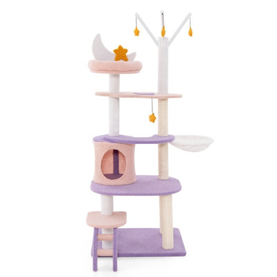 Costway 160 cm Purple Cat Tree Multi-level Cat Tower Tall Kitty House w/ Ladder