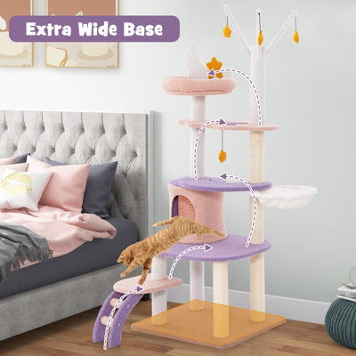 Costway 160 cm Purple Cat Tree Multi-level Cat Tower Tall Kitty House w/ Ladder - 5