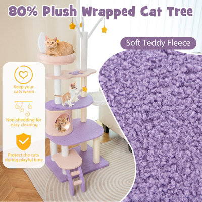 Costway 160 cm Purple Cat Tree Multi-level Cat Tower Tall Kitty House w/ Ladder - 8