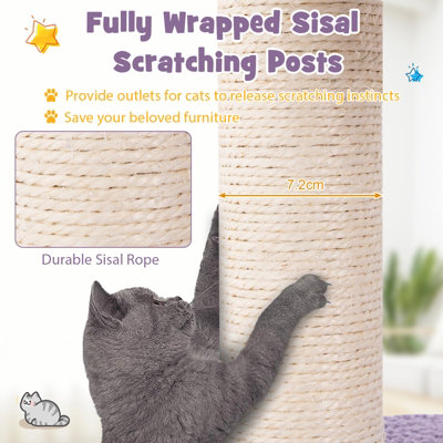 Costway 160 cm Purple Cat Tree Multi-level Cat Tower Tall Kitty House w/ Ladder - 9