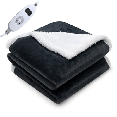 Costway 160 x 130cm Electric Heated Blanket Soft Faux Velvet Reversible ...