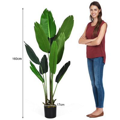 Costway 160cm Artificial Tropical Palm Tree w/ 10 Leaves Fake Bird of Paradise Plant