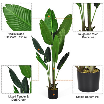 Costway 160cm Artificial Tropical Palm Tree w/ 10 Leaves Fake Bird of Paradise Plant - 6