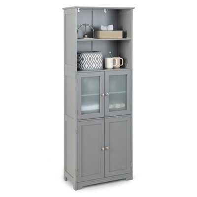 Costway 163cm Tall Bathroom Storage Cabinet Kitchen Pantry Cupboard w Glass Doors Grey