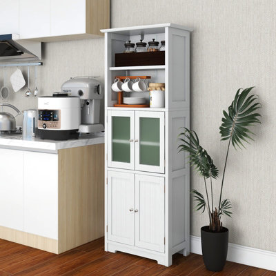 Costway 163cm Tall Bathroom Storage Cabinet Kitchen Pantry Cupboard w/ Glass Doors White Price Comparisons | Compare The Build