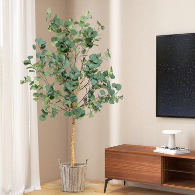Costway 165cm Artificial Eucalyptus Tree Fake Decorative Houseplant with Plastic Pot - 4