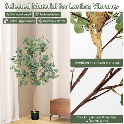 Costway 165cm Artificial Eucalyptus Tree Fake Decorative Houseplant with Plastic Pot - 6
