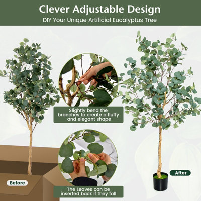 Costway 165cm Artificial Eucalyptus Tree Fake Decorative Houseplant with Plastic Pot - 7