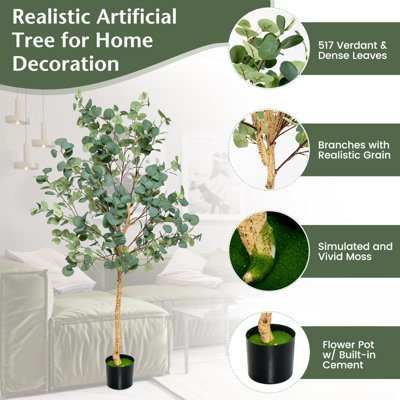 Costway 165cm Artificial Eucalyptus Tree Fake Decorative Houseplant with Plastic Pot - 8
