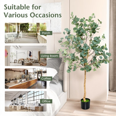 Costway 165cm Artificial Eucalyptus Tree Fake Decorative Houseplant with Plastic Pot - 9