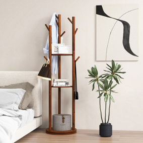 Costway 167cm Standing Wooden Coat Tree 360-Degree Rotating Rotary Coat Rack with 3 Shelves