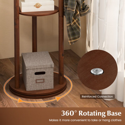 Costway 167cm Standing Wooden Coat Tree 360-Degree Rotating Rotary Coat Rack with 3 Shelves - 5