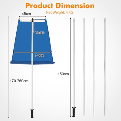 Costway 170-750CM Snow Roof Rake Adjustable Snow Cleaning Tool Lightweight Roof Rake - 3