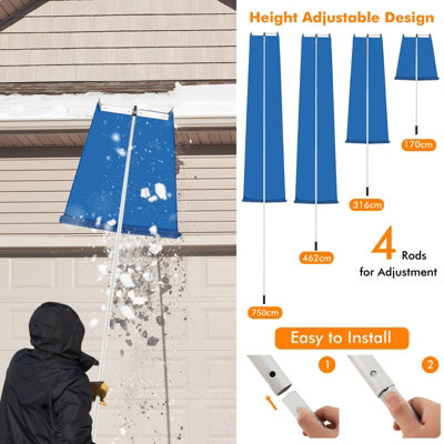 Costway 170-750CM Snow Roof Rake Adjustable Snow Cleaning Tool Lightweight Roof Rake - 4