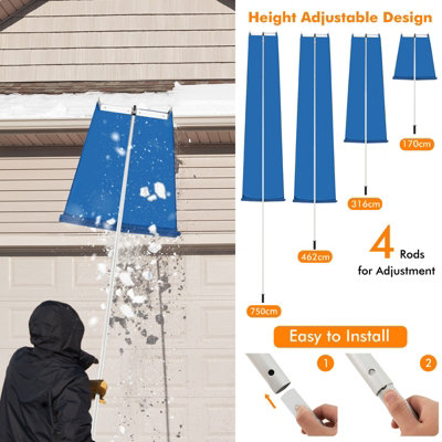 Costway 170-750CM Snow Roof Rake Adjustable Snow Cleaning Tool Lightweight Roof Rake
