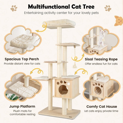 Costway 170 cm Modern Cat Tree Tower Cat Climbing Activity Center w/ Scratching Posts - 4