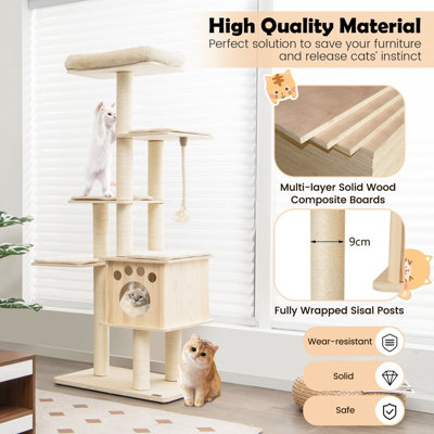 Costway 170 cm Modern Cat Tree Tower Cat Climbing Activity Center w/ Scratching Posts - 5