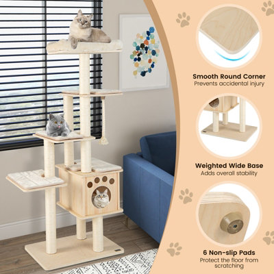 Costway 170 cm Modern Cat Tree Tower Cat Climbing Activity Center w/ Scratching Posts - 9