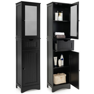 Tall storage cabinet with 2024 doors and shelves for bathroom