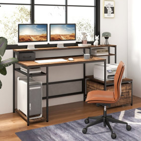 Costway 170CM Computer Desk Monitor Stand Writing Table W/ Power Outlets