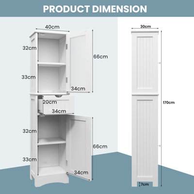 Costway 170cm Tall Bathroom Storage Cabinet Freestanding Floor Cabinet