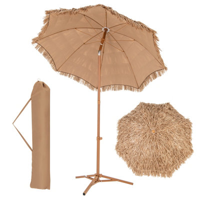 Costway 170cm Thatched Tiki Umbrella Hawaiian Beach Umbrella Push Button Tilt