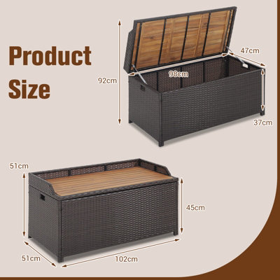 COSTWAY 170L Outdoor Storage Bench Mix Brown Rattan Storage Container