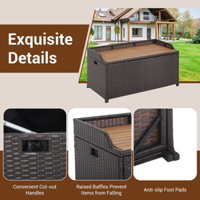COSTWAY 170L Outdoor Storage Bench Mix Brown Rattan Storage Container