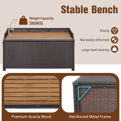 COSTWAY 170L Outdoor Storage Bench Mix Brown Rattan Storage Container