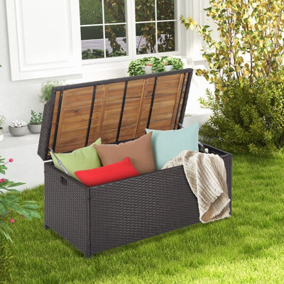 COSTWAY 170L Outdoor Storage Bench Mix Brown Rattan Storage Container