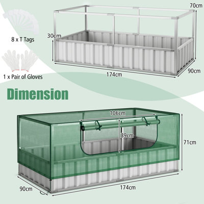 Costway 174x90x70CM Outdoor Greenhouse Rectangular Planter Box Kit Garden Raised Bed