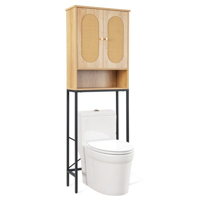 Costway 175 cm Freestanding Toilet Cabinet Over The Toilet Storage Cabinet w/ Rattan Doors