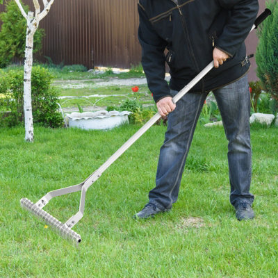 COSTWAY 178 cm Garden Thatch Rake 50 cm Wide Aluminum Lawn Loosening ...