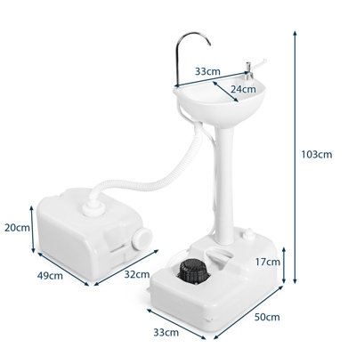 Costway 17L Water Capacity Portable Camping Sink Hand Wash Basin Stand W/ Running Faucet
