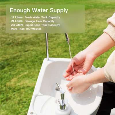Costway 17L Water Capacity Portable Camping Sink Hand Wash Basin Stand W/ Running Faucet - 4