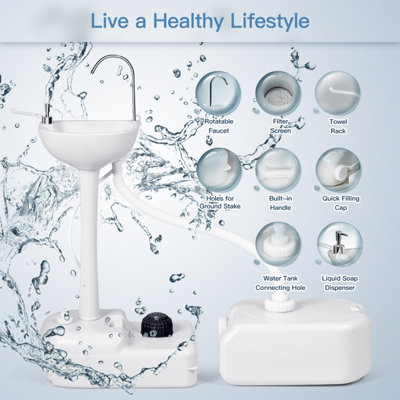 Costway 17L Water Capacity Portable Camping Sink Hand Wash Basin Stand W/ Running Faucet - 8