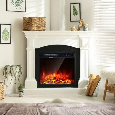 Costway 18" Electric Fireplace Freestanding & Recessed Heater Log Flame Remote 1500W - 3