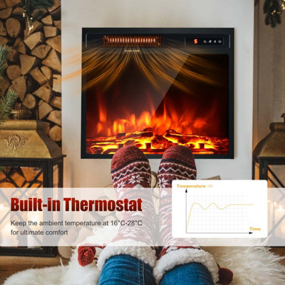 Costway 18" Electric Fireplace Freestanding & Recessed Heater Log Flame Remote 1500W - 4