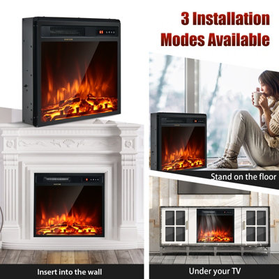 Costway 18" Electric Fireplace Freestanding & Recessed Heater Log Flame Remote 1500W - 5