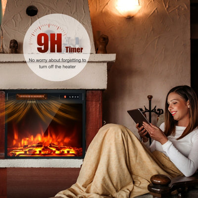 Costway 18" Electric Fireplace Freestanding & Recessed Heater Log Flame Remote 1500W - 6